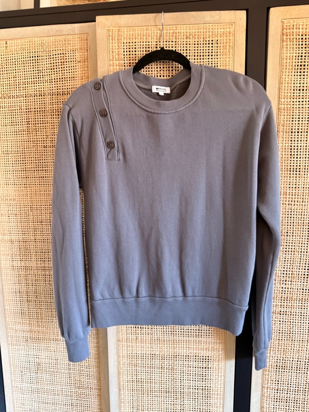 LAmade Slate Gray/Blue Shoulder-Button Crew Sweatshirt